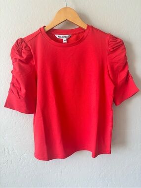 NWT Walter Baker Bright Red Skippy Puff-Sleeve Cotton Tee